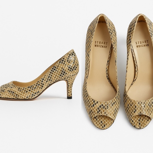 NEW NEVER WORN  Stuart Weitzman Logo Plainfield Peep Toe Pumps Size 7.5 - Picture 1 of 11